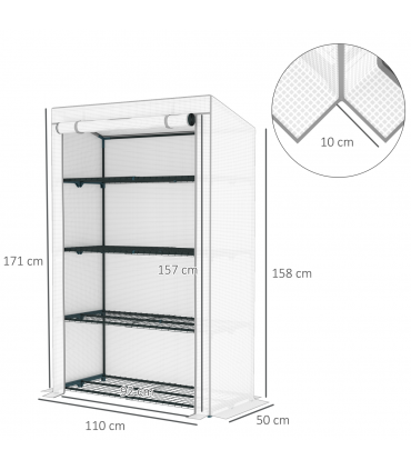 Outsunny 4 Tier Lean-to Mini Greenhouse with Reinforced PE Cover, Grey