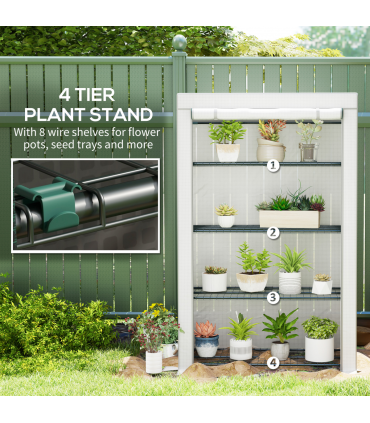 Outsunny 4 Tier Lean-to Mini Greenhouse with Reinforced PE Cover, Grey