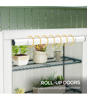 Outsunny 4 Tier Lean-to Mini Greenhouse with Reinforced PE Cover, Grey