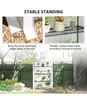 Outsunny 4 Tier Lean-to Mini Greenhouse with Reinforced PE Cover, Grey