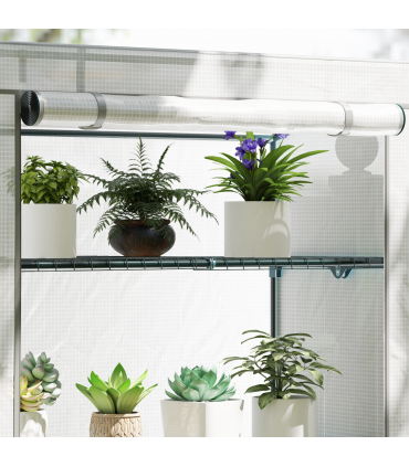 Outsunny 4 Tier Lean-to Mini Greenhouse with Reinforced PE Cover, Grey