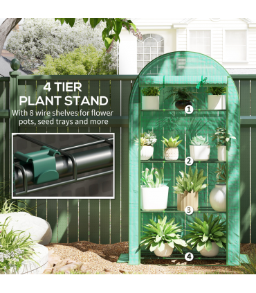 Outsunny 4 Tier Mini Greenhouse with Reinforced PE Cover, Green