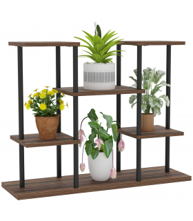 Outsunny 4 Tiered Metal Flower Shelf Display Rack, Carbonised Finish