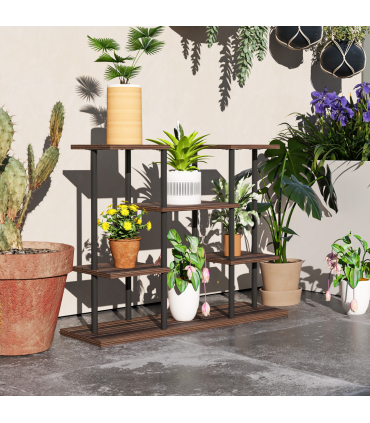 Outsunny 4 Tiered Metal Flower Shelf Display Rack, Carbonised Finish