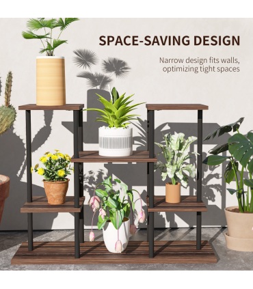 Outsunny 4 Tiered Metal Flower Shelf Display Rack, Carbonised Finish