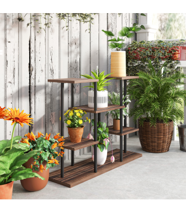 Outsunny 4 Tiered Metal Flower Shelf Display Rack, Carbonised Finish