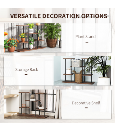 Outsunny 4 Tiered Metal Flower Shelf Display Rack, Carbonised Finish