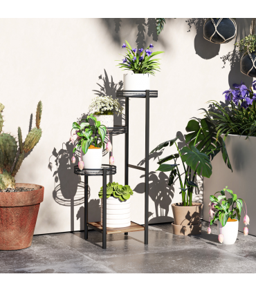 Outsunny 4 Tiered Plant Pot Stand, Metal Plant Shelf for Living Room