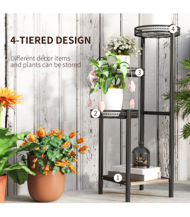 Outsunny 4 Tiered Plant Pot Stand, Metal Plant Shelf for Living Room