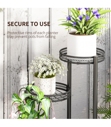 Outsunny 4 Tiered Plant Pot Stand, Metal Plant Shelf for Living Room