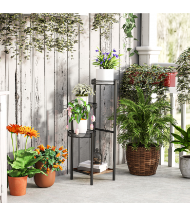 Outsunny 4 Tiered Plant Pot Stand, Metal Plant Shelf for Living Room