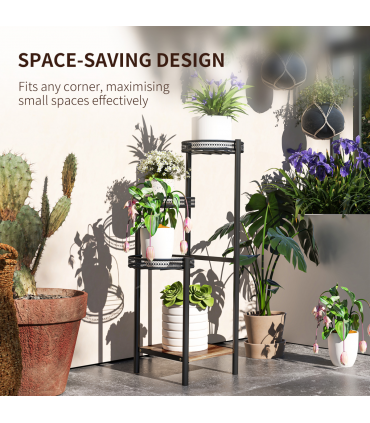 Outsunny 4 Tiered Plant Pot Stand, Metal Plant Shelf for Living Room