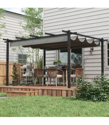 Outsunny 4 x 3(m) Aluminium Pergola Gazebo Garden Shelter w/ Retractable Roof