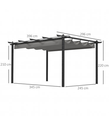 Outsunny 4 x 3(m) Aluminium Pergola Gazebo Garden Shelter w/ Retractable Roof