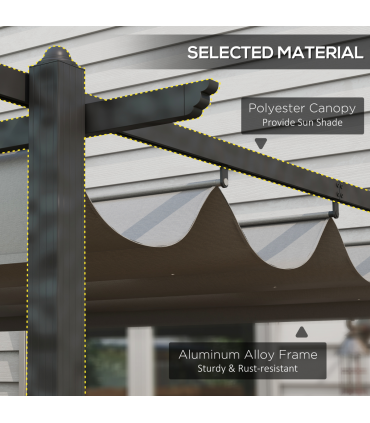 Outsunny 4 x 3(m) Aluminium Pergola Gazebo Garden Shelter w/ Retractable Roof