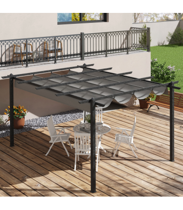Outsunny 4 x 3(m) Aluminium Pergola Gazebo Garden Shelter w/ Retractable Roof