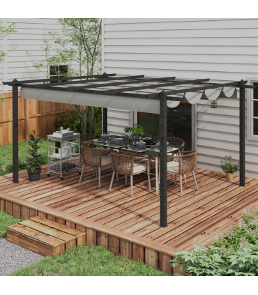 Outsunny 4 x 3(m) Aluminium Pergola Gazebo Garden Shelter w/ Retractable Roof