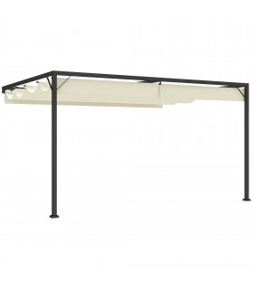 Outsunny 4 x 3(m) Outdoor Pergola Retractable Canopy Wall Mounted, Cream