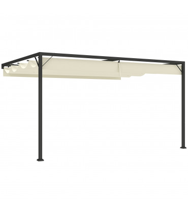 Outsunny 4 x 3(m) Outdoor Pergola Retractable Canopy Wall Mounted, Cream