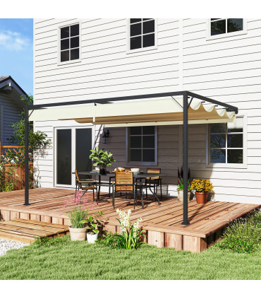Outsunny 4 x 3(m) Outdoor Pergola Retractable Canopy Wall Mounted, Cream