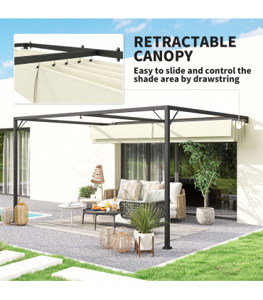Outsunny 4 x 3(m) Outdoor Pergola Retractable Canopy Wall Mounted, Cream