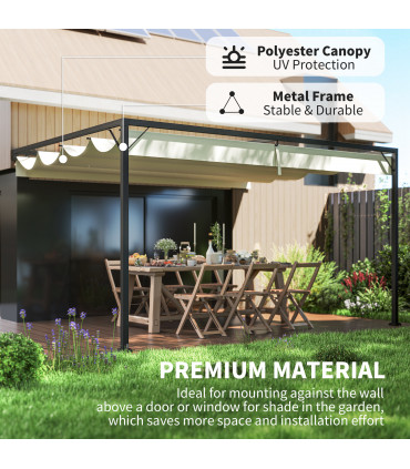 Outsunny 4 x 3(m) Outdoor Pergola Retractable Canopy Wall Mounted, Cream