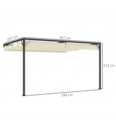 Outsunny 4 x 3(m) Outdoor Pergola Retractable Canopy Wall Mounted, Cream
