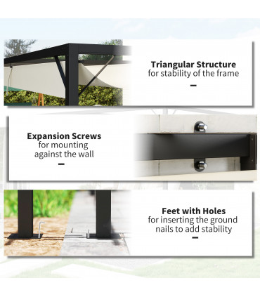 Outsunny 4 x 3(m) Outdoor Pergola Retractable Canopy Wall Mounted, Cream