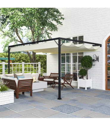 Outsunny 4 x 3(m) Outdoor Pergola Retractable Canopy Wall Mounted, Cream