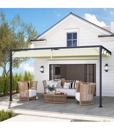 Outsunny 4 x 3(m) Outdoor Pergola Retractable Canopy Wall Mounted, Cream