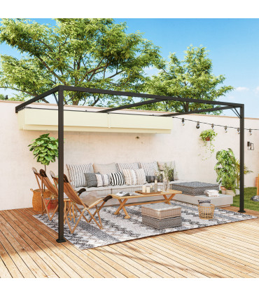 Outsunny 4 x 3(m) Outdoor Pergola Retractable Canopy Wall Mounted, Cream