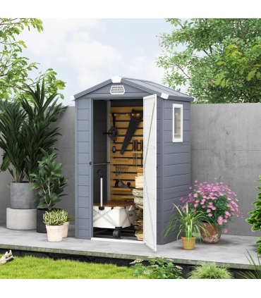 Outsunny 4 x 3ft Garden Shed Storage with Foundation Kit and Vents, Grey