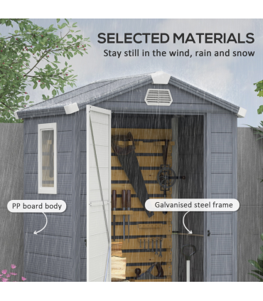 Outsunny 4 x 3ft Garden Shed Storage with Foundation Kit and Vents, Grey