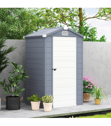 Outsunny 4 x 3ft Garden Shed Storage with Foundation Kit and Vents, Grey