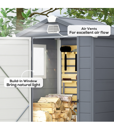 Outsunny 4 x 3ft Garden Shed Storage with Foundation Kit and Vents, Grey