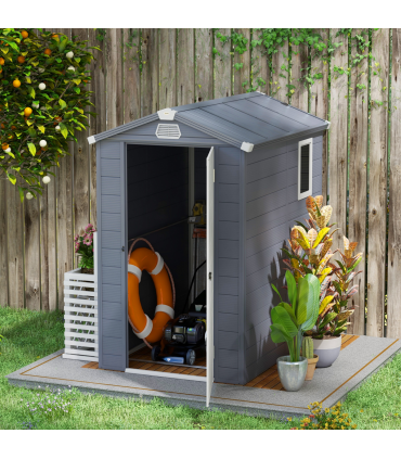 Outsunny 4 x 6ft Garden Shed Storage with Foundation Kit and Vents, Grey