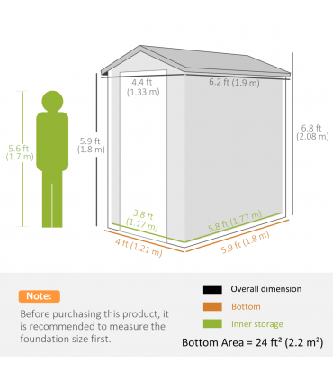 Outsunny 4 x 6ft Garden Shed Storage with Foundation Kit and Vents, Grey