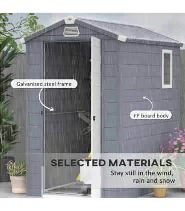 Outsunny 4 x 6ft Garden Shed Storage with Foundation Kit and Vents, Grey