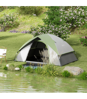 Outsunny 4-5 Man Camping Tent with Sewn-in Groundsheet, 3000mm Waterproof, Green