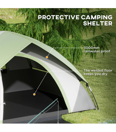 Outsunny 4-5 Man Camping Tent with Sewn-in Groundsheet, 3000mm Waterproof, Green