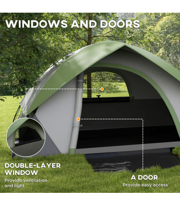 Outsunny 4-5 Man Camping Tent with Sewn-in Groundsheet, 3000mm Waterproof, Green