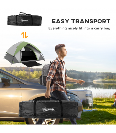 Outsunny 4-5 Man Camping Tent with Sewn-in Groundsheet, 3000mm Waterproof, Green