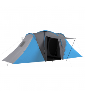 Outsunny 4-6 Man Camping Tent with 2 Bedroom and Living Area, Grey and Blue