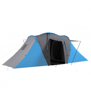 Outsunny 4-6 Man Camping Tent with 2 Bedroom and Living Area, Grey and Blue