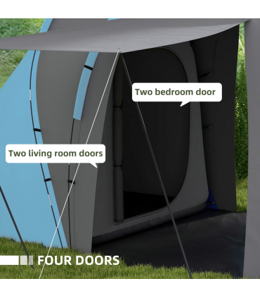 Outsunny 4-6 Man Camping Tent with 2 Bedroom and Living Area, Grey and Blue