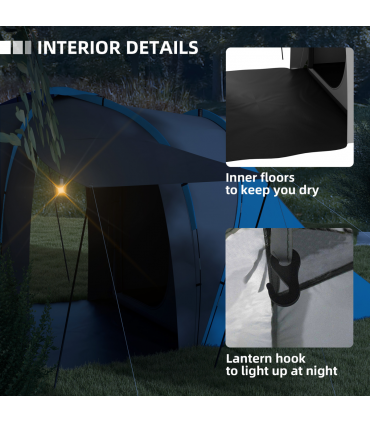 Outsunny 4-6 Man Camping Tent with 2 Bedroom and Living Area, Grey and Blue