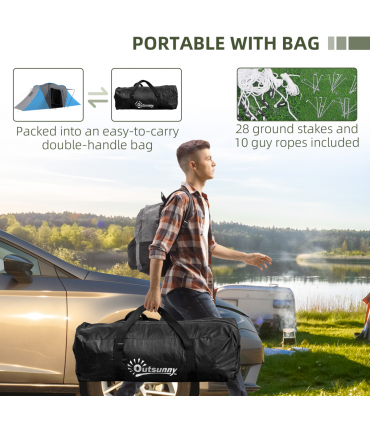 Outsunny 4-6 Man Camping Tent with 2 Bedroom and Living Area, Grey and Blue