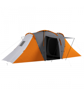 Outsunny 4-6 Man Camping Tent with 2 Bedroom and Living Area, Grey and Orange