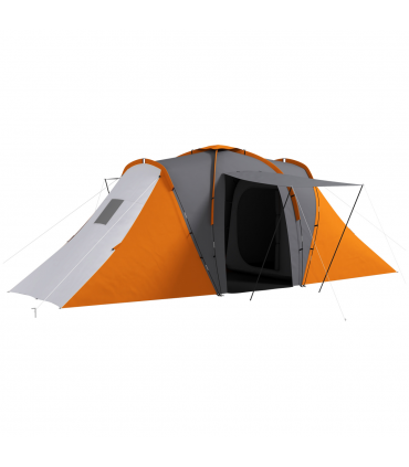 Outsunny 4-6 Man Camping Tent with 2 Bedroom and Living Area, Grey and Orange