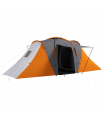Outsunny 4-6 Man Camping Tent with 2 Bedroom and Living Area, Grey and Orange